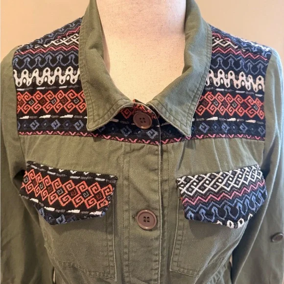 Modcloth Olive/ Army Green Utility Jacket with Patterned Accents Tag Size Medium - Picture 12 of 15